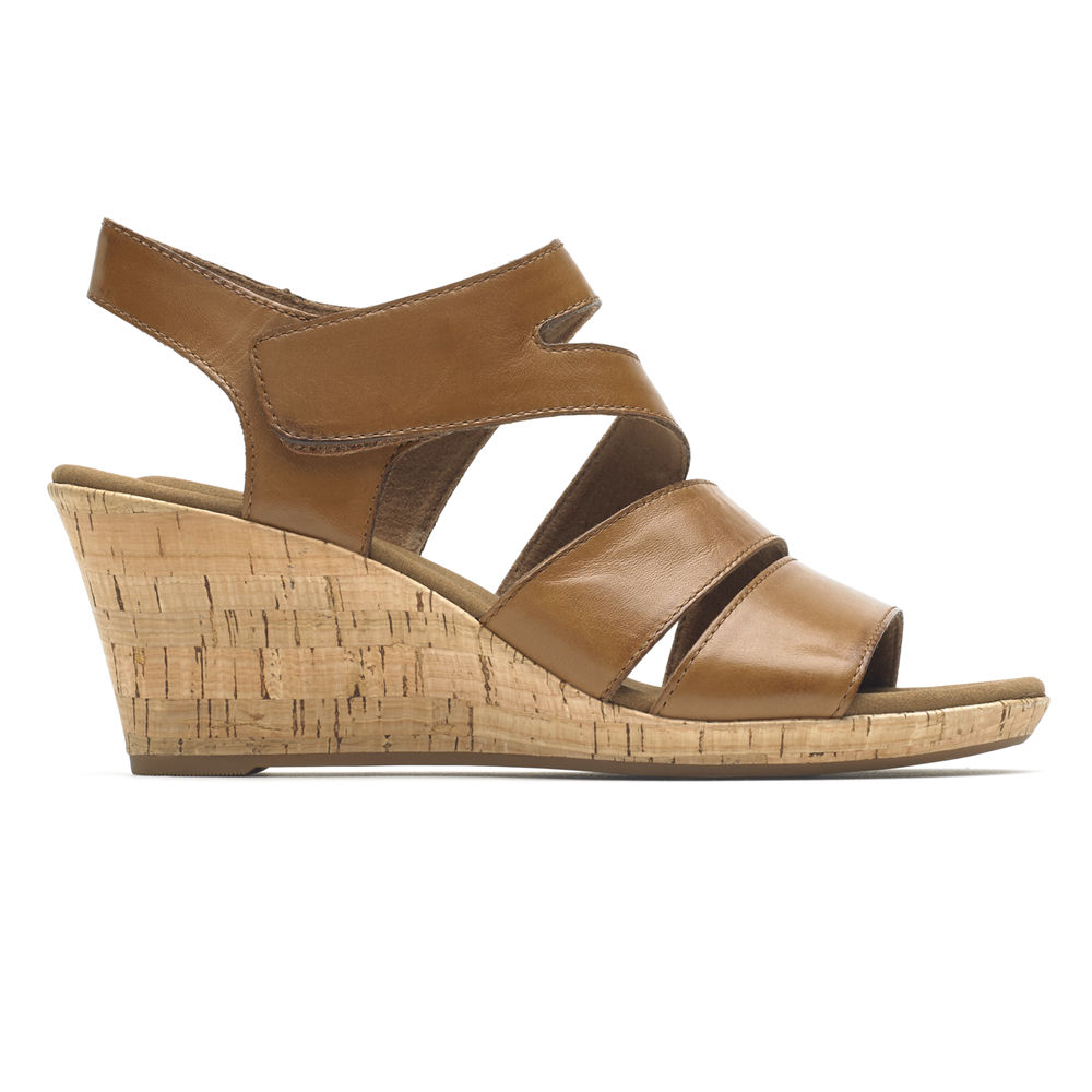 Rockport Sandaler Dame Brune - Briah Strappy Wedge Comfort - EKHU06398